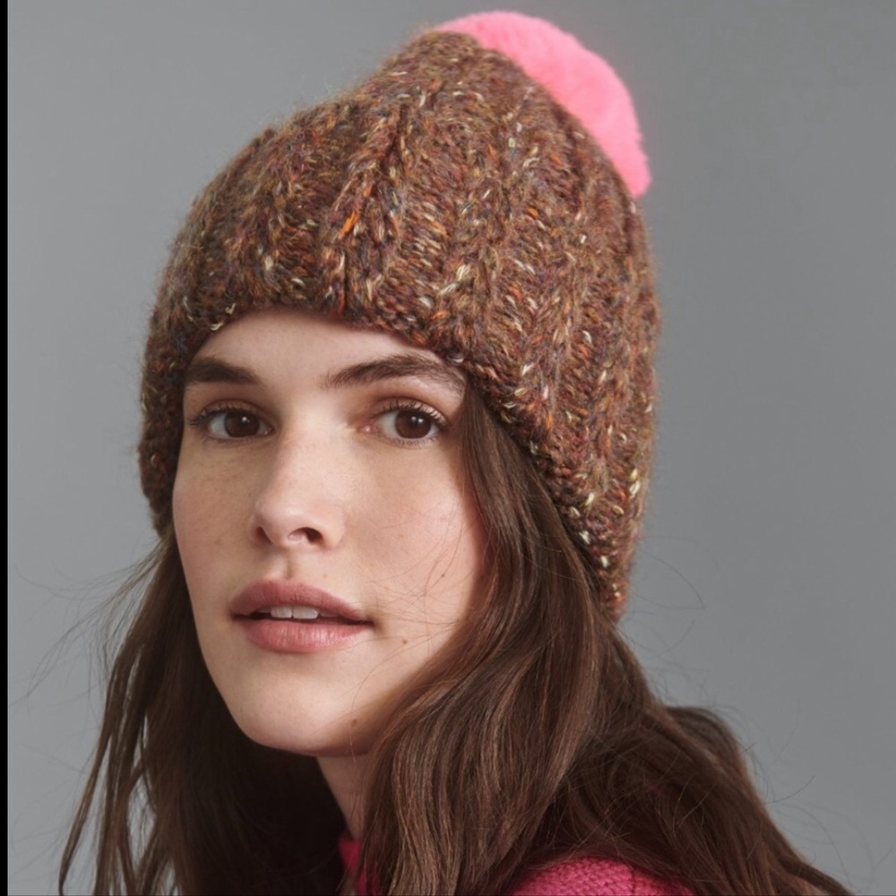 Pick A POM- Anthropologie Marled Beanie Hat-Brown